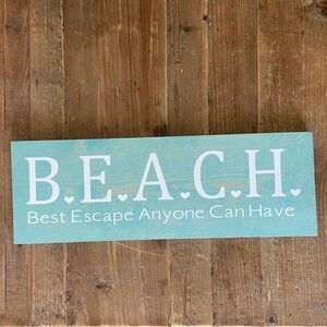 Wooden Beach Sign Teal with White Letters